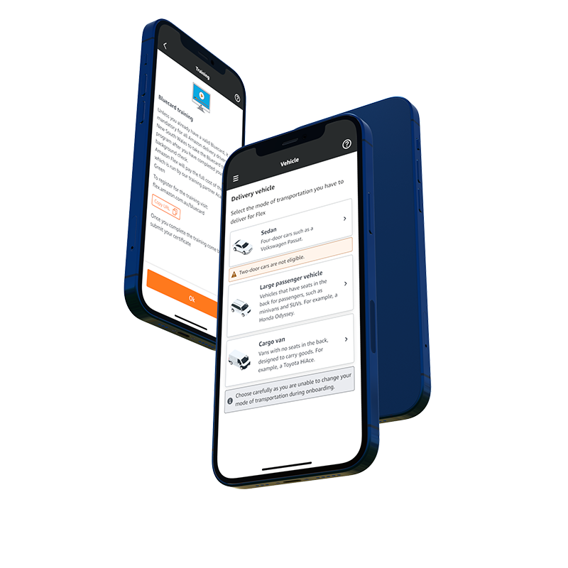 Mobile devices with Amazon Flex onboarding experience for Australia